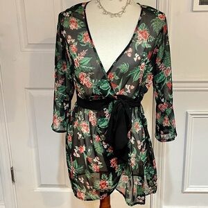 Zara Sheer Lightweight Rose belted Kimono Small